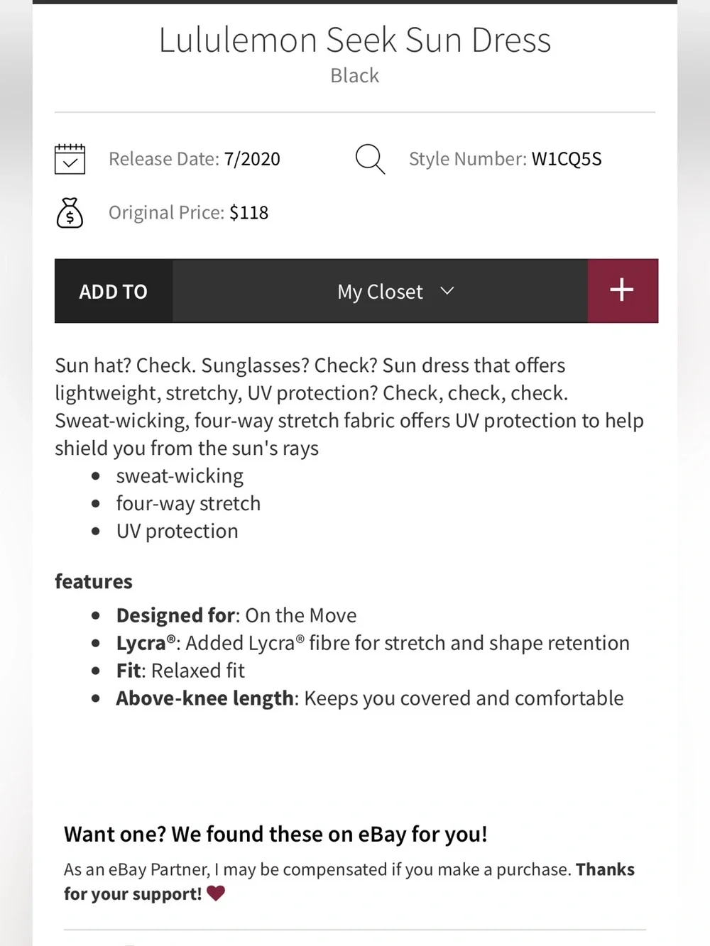 Lululemon Seek Sun Dress Sz 2